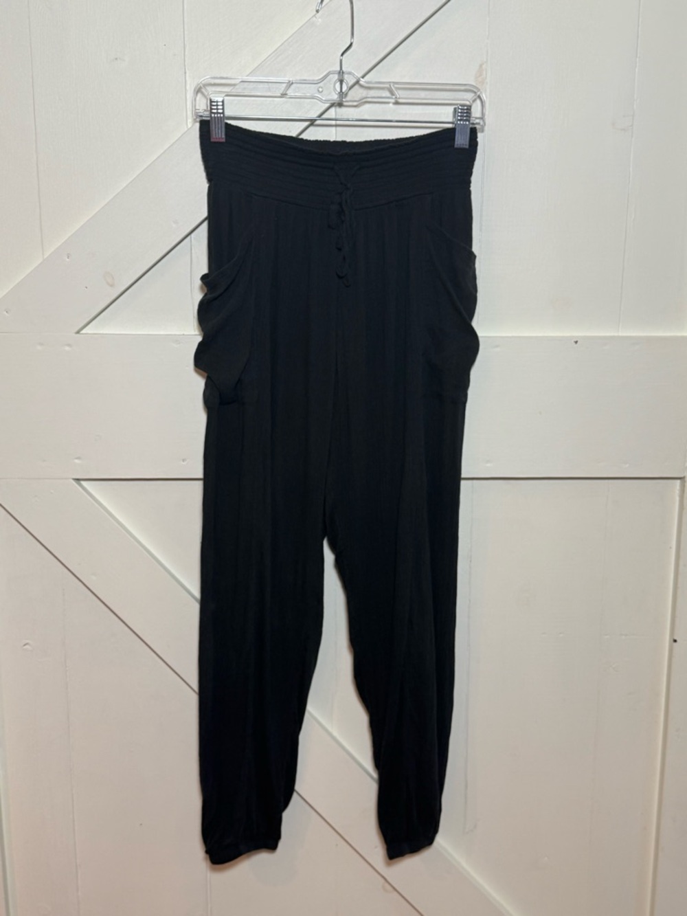 Aerie Black Crinkle Harem Pants Small Drawstring Relaxed Fit